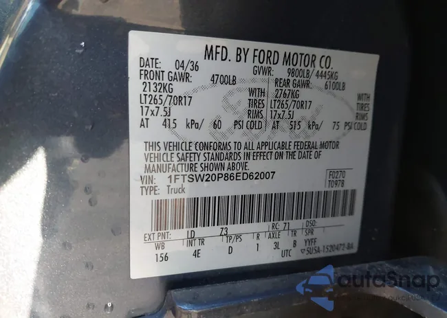 1FTSW20P86ED62007: 44090548