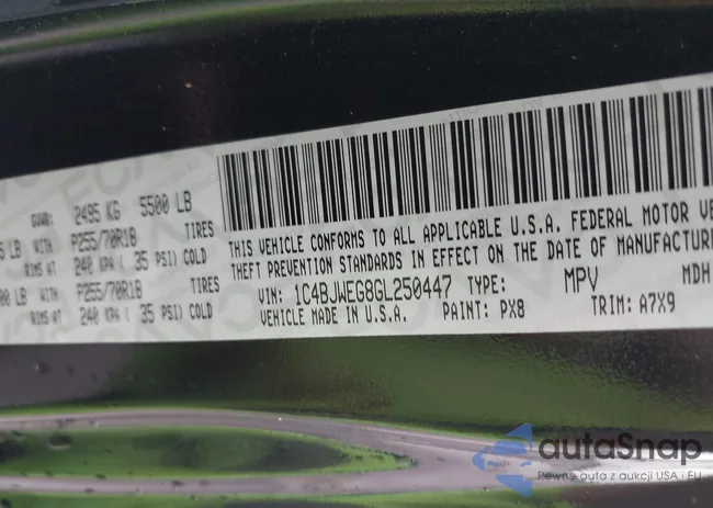 1C4BJWEG8GL250447: 44090722