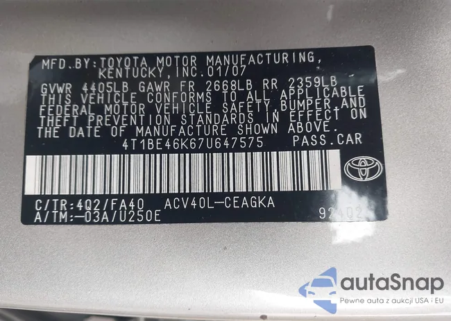 4T1BE46K67U647575: 44090762