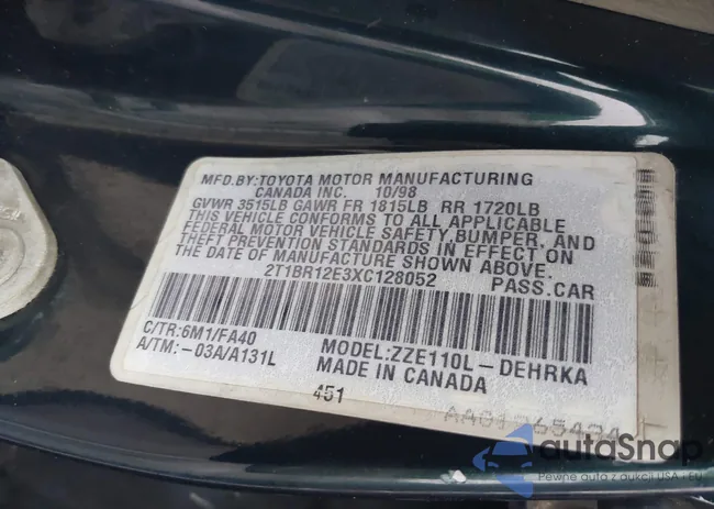 2T1BR12E3XC128052: 44091027