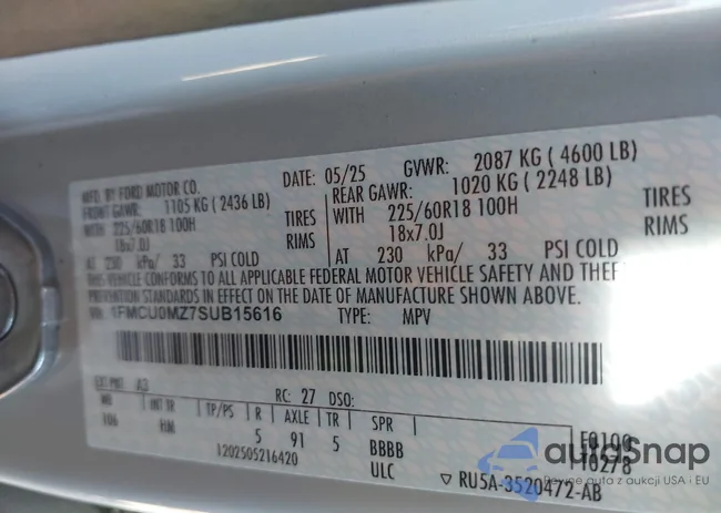 1FMCU0MZ7SUB15616: 44091113