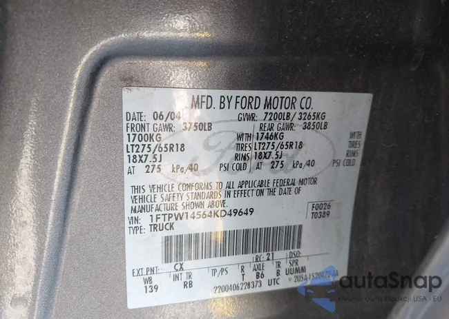 1FTPW14564KD49649: 44090408