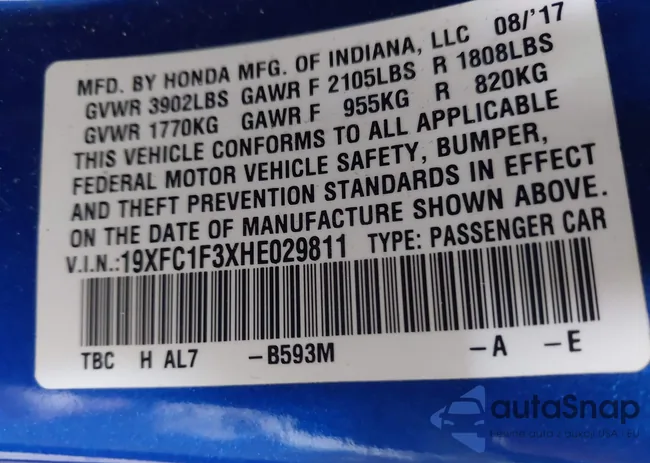 19XFC1F3XHE029811: 44091609