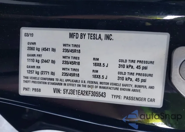 5YJ3E1EA2KF305543: 44091829