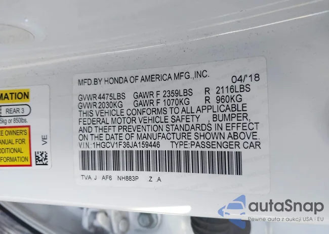 1HGCV1F36JA159446: 44091841