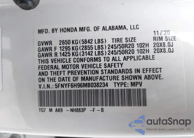 5FNYF6H96MB038234: 44091842