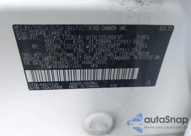 2T3WFREV9DW012442: 44091911