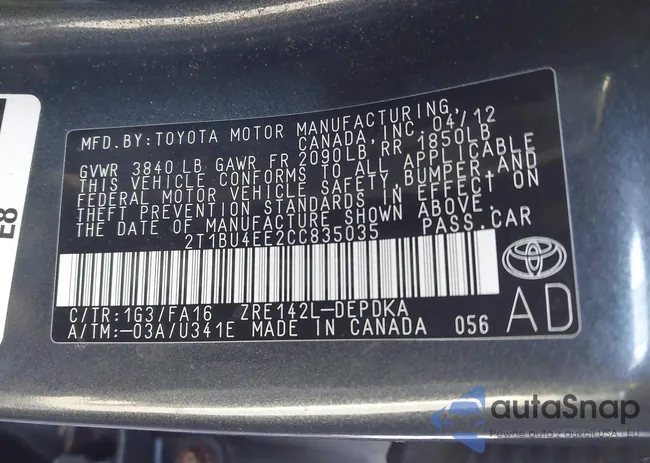 2T1BU4EE2CC835035: 44092001