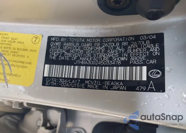 JTHBA30G245033478: 44092018