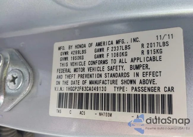 1HGCP2F63CA049130: 44092041