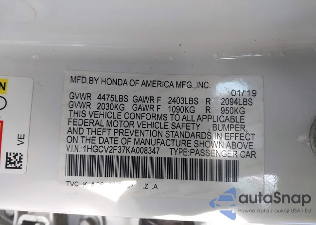 1HGCV2F37KA008347: 44092092