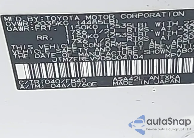 JTMZFREV9D5004104: 44092105