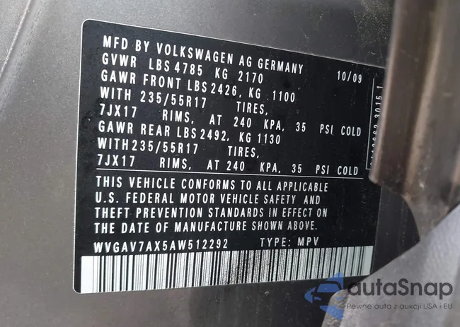 WVGAV7AX5AW512292: 44091201