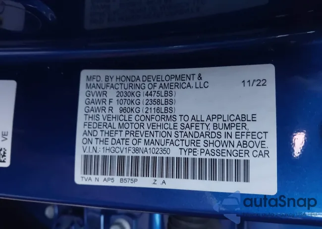 1HGCV1F38NA102350: 44091354