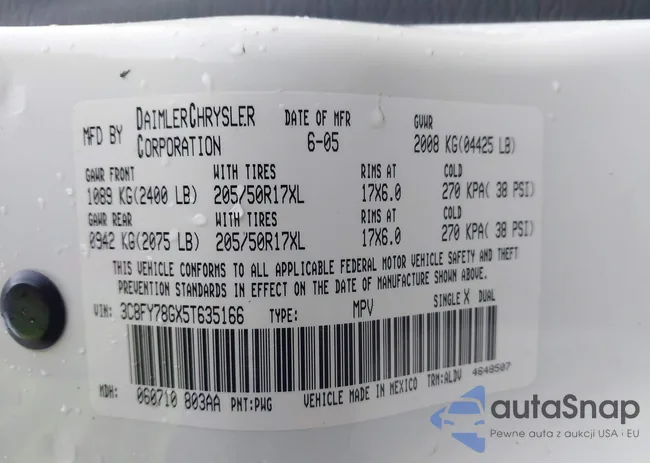 3C8FY78GX5T635166: 44091476