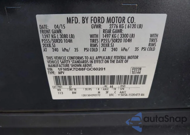 1FM5K7D88FGC60201: 44091545