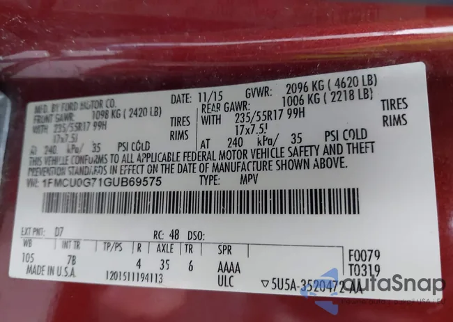 1FMCU0G71GUB69575: 44092588