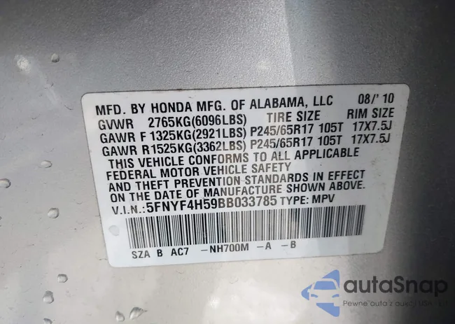 5FNYF4H59BB033785: 44092735