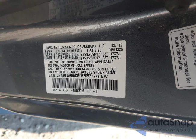 5FNRL5H65CB062052: 44092849