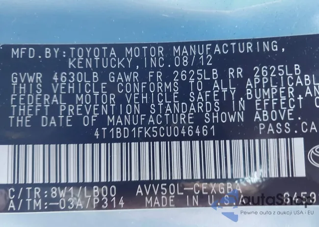 4T1BD1FK5CU046461: 44092958