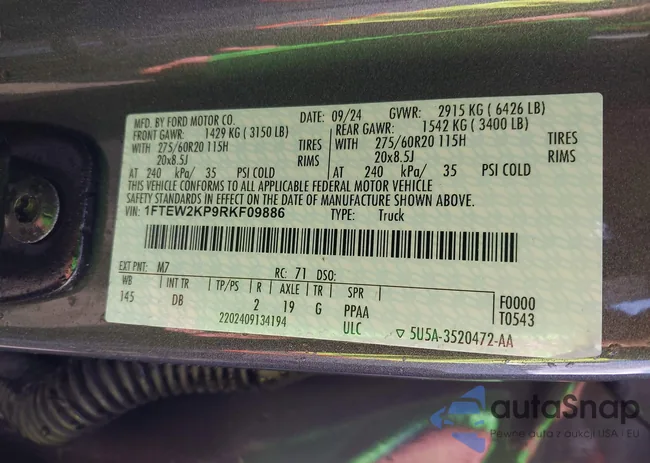 1FTEW2KP9RKF09886: 44092485