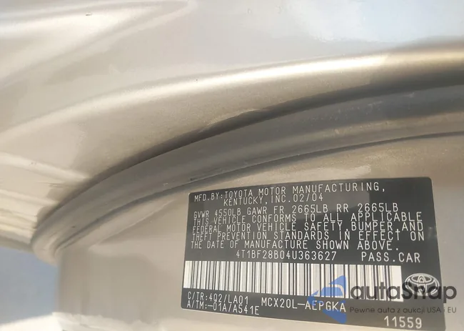 4T1BF28B04U363627: 44093555