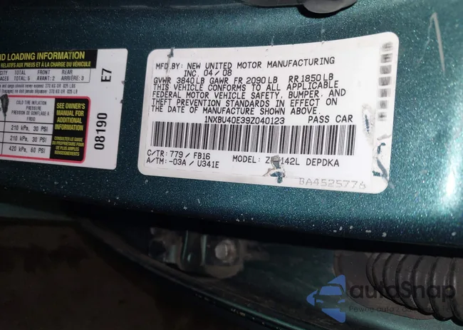 1NXBU40E39Z040123: 44093753