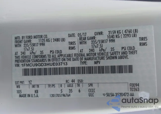 1FMCU9GD3HUE03713: 44094120