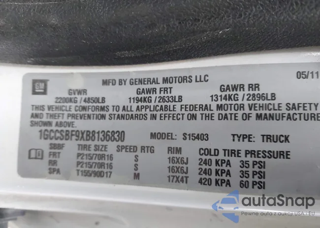 1GCCSBF9XB8136830: 44093302