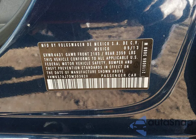 3VW637AJ7DM303620: 44093360