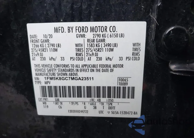 1FM5K8GC7MGA23511: 44094551