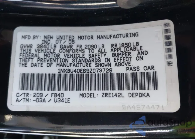 1NXBU40E69Z073729: 44094702