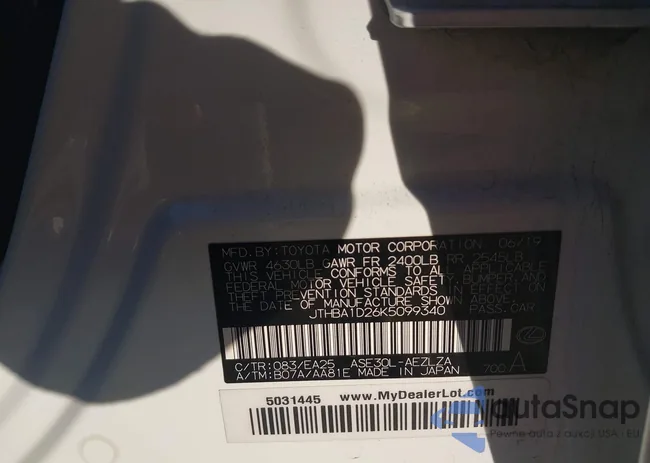 JTHBA1D26K5099340: 44094934