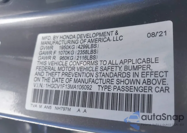 1HGCV1F13MA106092: 44095129