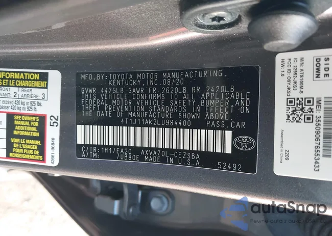 4T1J11AK2LU984400: 44094218