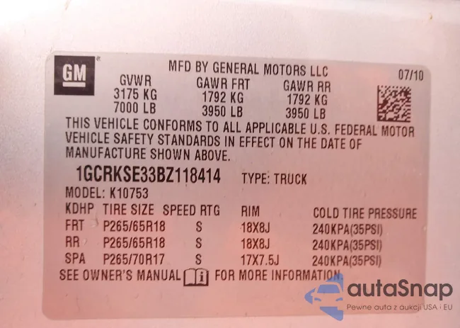 1GCRKSE33BZ118414: 44095742