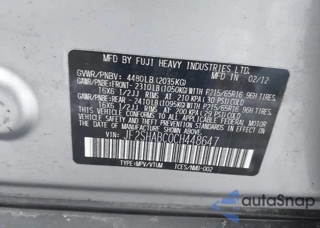 JF2SHABC0CH448647: 44095818