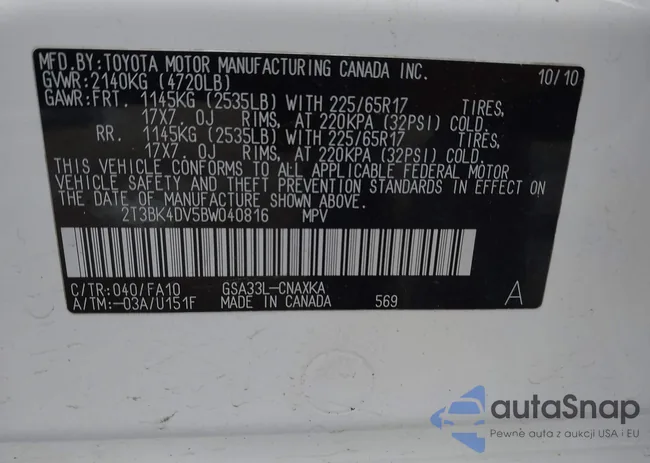 2T3BK4DV5BW040816: 44095977