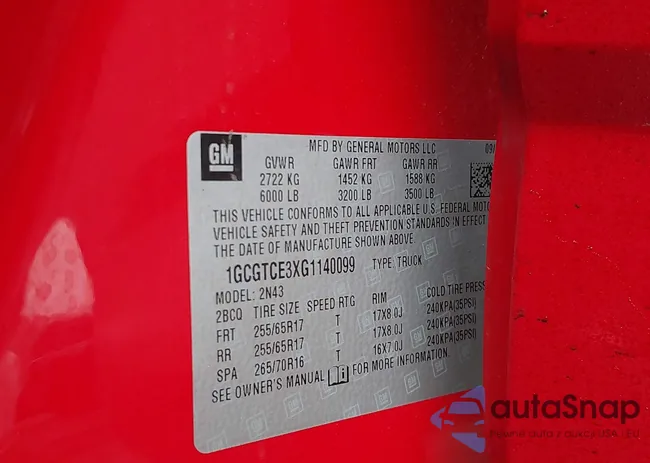 1GCGTCE3XG1140099: 44095160