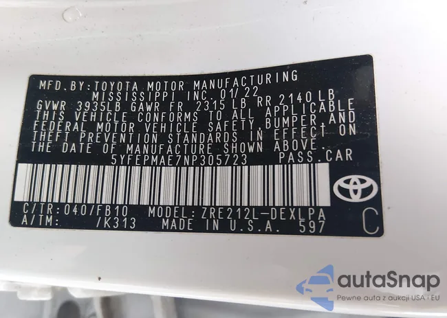 5YFEPMAE7NP305723: 44095236