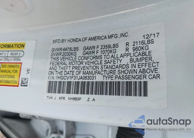 1HGCV1F31JA063031: 44095250