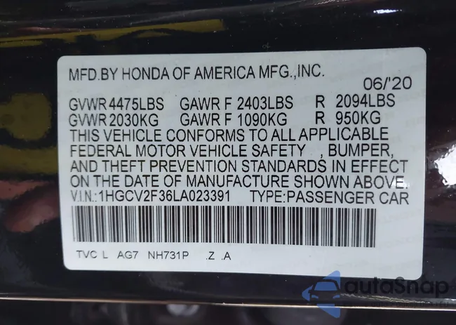 1HGCV2F36LA023391: 44095301