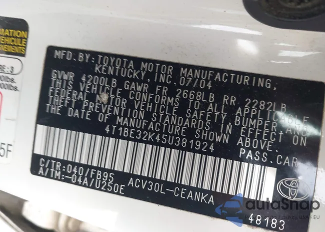 4T1BE32K45U381924: 44095346