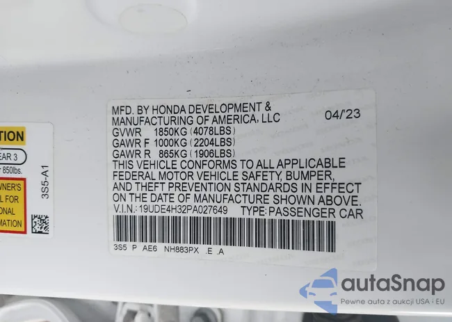 19UDE4H32PA027649: 44096581