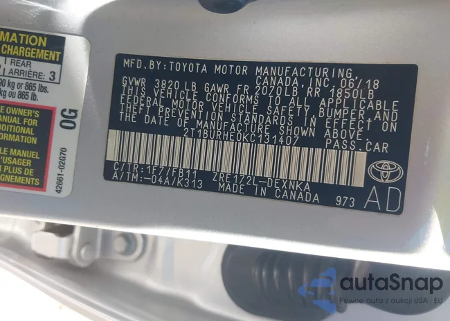 2T1BURHE0KC131407: 44096477