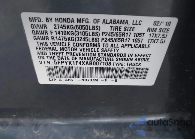 5FPYK1F4XAB007108: 44096488