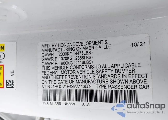 1HGCV1F42MA113559: 44097948