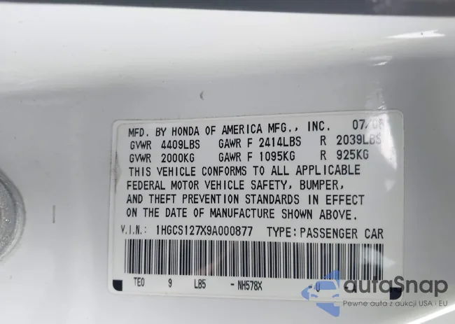 1HGCS127X9A000877: 44098071