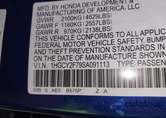 1HGCY2F79SA091113: 44098131