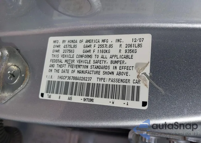 1HGCP36788A026237: 44097175